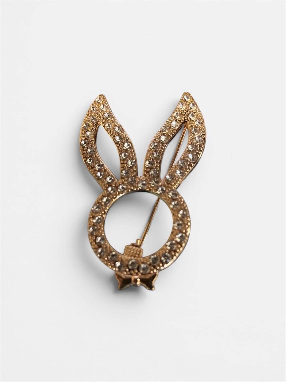 Gold-tone Crystal Bunny Ear Brooch - Unbranded